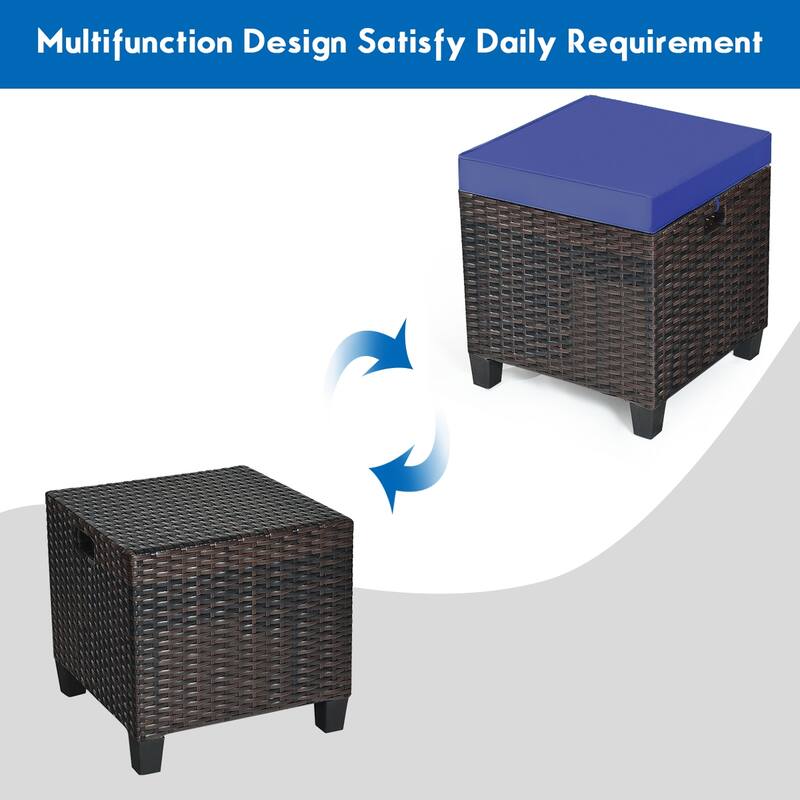 Outdoor Cushioned Rattan Wicker Ottomans (Set of 2) On Sale Bed