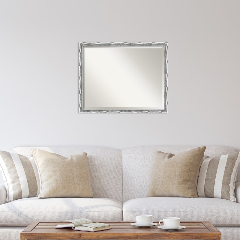 Beveled Wall Mirror - Scratched Wave Chrome Frame - Scratched Wave Chrome