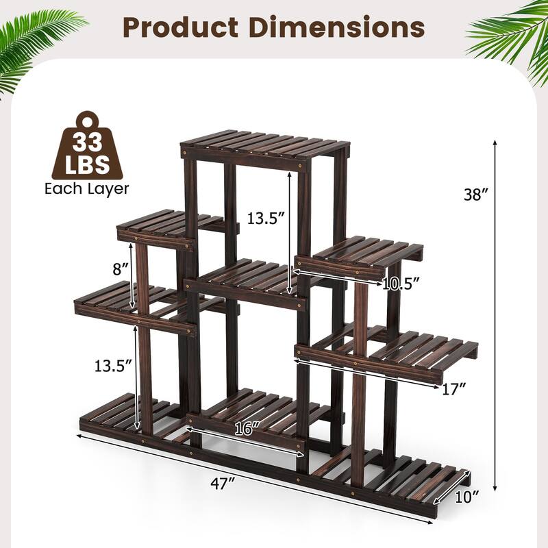 Brown Pine Wood 6-Tier Plant Stand with 9 Shelves for Indoor and Outdoor - 47" x 10" x 38"