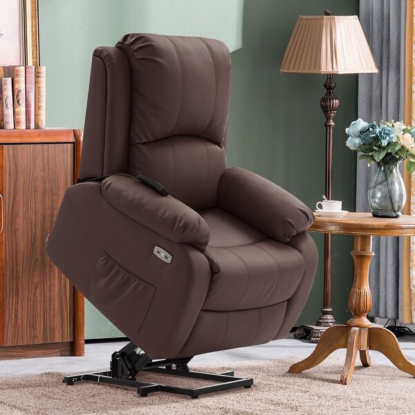 MCombo Small Sized Power Lift Recliner Chair with Massage and Heat USB Ports Faux Leather 7409 On Sale Bed Bath Beyond 34440038