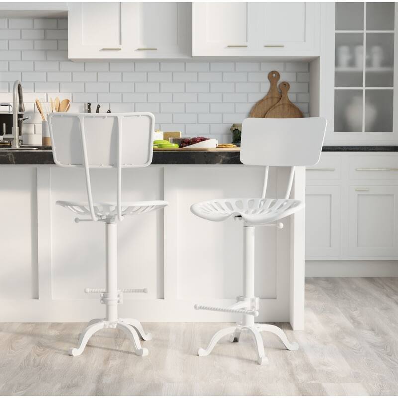 Tractor Seat Adjustable Barstool with Backrest - 36.5" - White