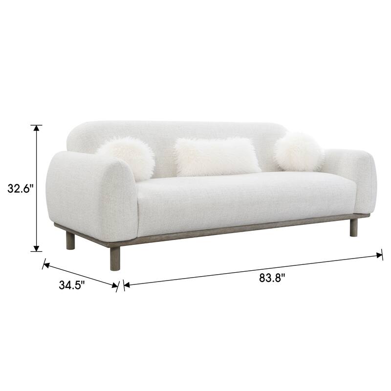 84" Mid-Century Chenille Round Arm Sofa with 3 Pillows