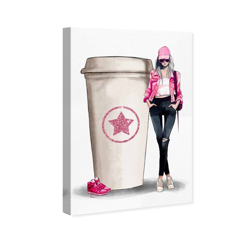 Wynwood Studio Canvas Drinks and Spirits Cafe Girl Pink Pink and Metallic Pink Glam Wall Art Canvas Print