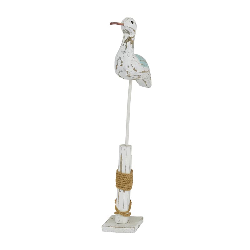 White Wood Bird Decorative Sculpture - 12 x 3 x 21