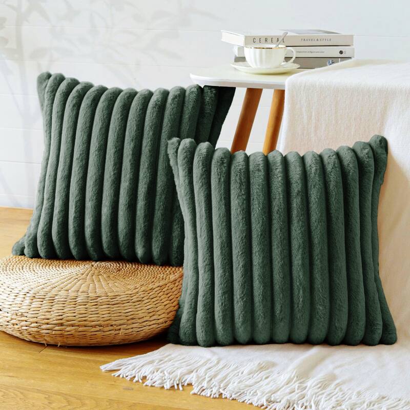 Faux Fur Decorative Throw Pillows for Couch & Bed (Set of 2)