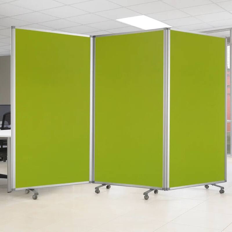 Accordion Style Fabric Upholstered 3 Panel Room Divider, Green and Gray