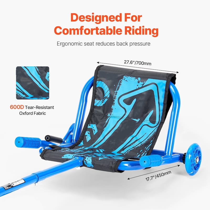 Ride on Scooter Zig-Zag Motion Drift Cart with Comfortable Handle and Steel Frame Ideal for Kids - 37.8” x 17.3” x 11.2”