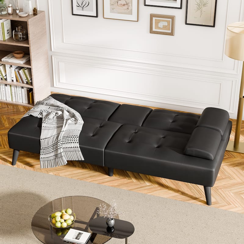 Faux Leather Tight Back Convertible Sofa Bed