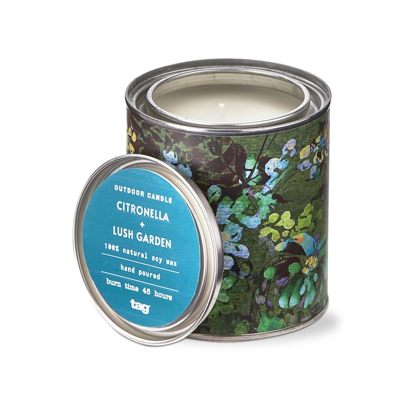 Lush Garden Scented Citronella Candle in Floral Print Tin Container, 11 oz, Burn Time 48 hrs