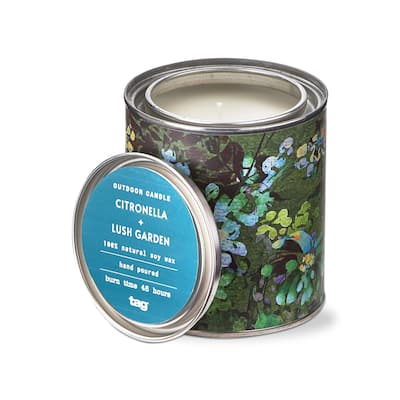 Lush Garden Scented Citronella Candle in Floral Print Tin Container, 11 oz, Burn Time 48 hrs