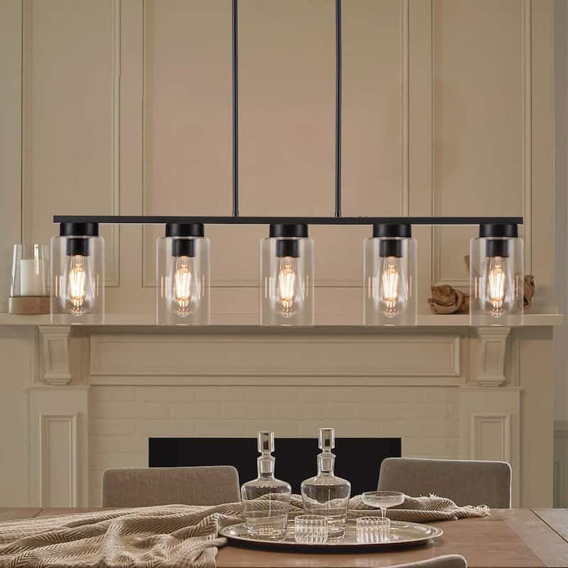 Black Cylinder Kitchen Island Chandelier Kitchen Island Lighting Dining Room Light - 5-light