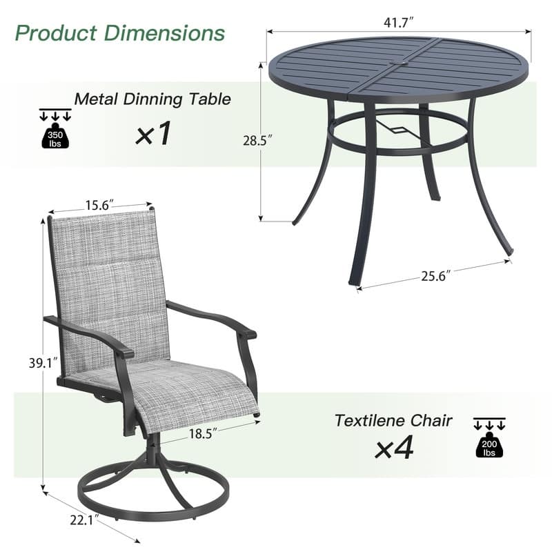 Patio Dining Set, Outdoor Dining Table and Chairs Set with Textilene Chairs, Adjustable Umbrella Hole for Garden, Backyard
