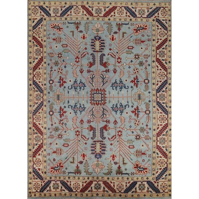 Light Blue Heriz Serapi Indian Area Rug Hand-Knotted Wool Carpet - 7'9" x 9'9"