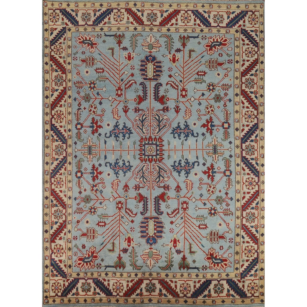 Light Blue Heriz Serapi Indian Area Rug Hand-Knotted Wool Carpet - 7'9" x 9'9"