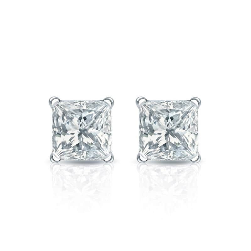 Auriya Plat Gold Lab Grown 0.62 carat TDW Princess Diamond Stud Earrings 4-Prong Martini Screw-back