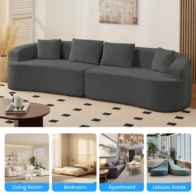 Mixoy 112" Curved Modular Sectional Sofa in Chenille Fabric Modern Minimalist Design Compressed No Assembly Required