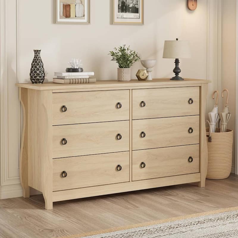 Natural 6-Drawer Dresser for Living Room, Bedroom, Entryway - Beige