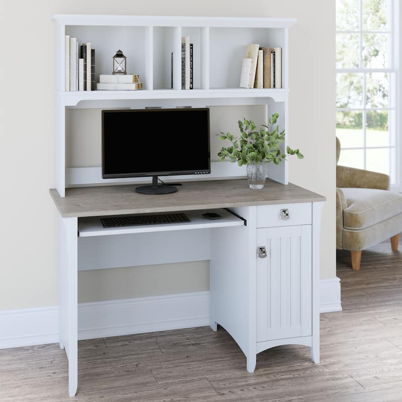 Bush Furniture Salinas Small Computer Desk with Storage Hutch - Shiplap Gray/Pure White