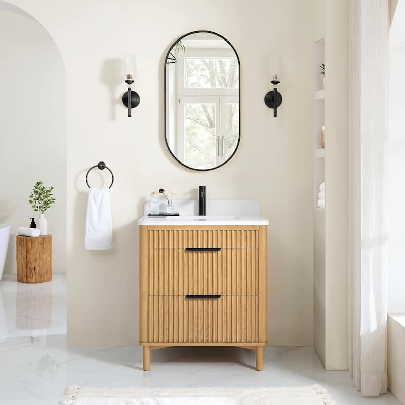 Mumbai Bath Vanity without Mirror - 30" - Weathering Light Brown - Stone Top
