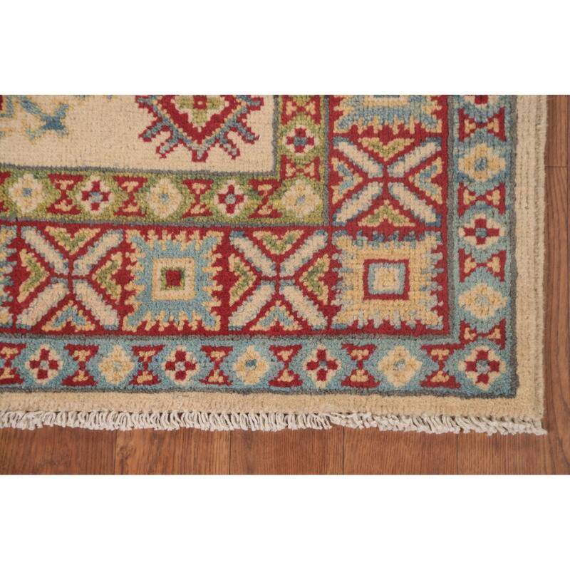 Geometric Kazak Foyer Rug Hand-Knotted Wool Carpet - 2'10" x 4'1"
