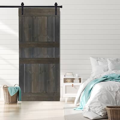 DIY Sliding Barn Wood Door with Hardware Kit Included,Pre-Drilled Ready to Assemble,Double Bar Brace