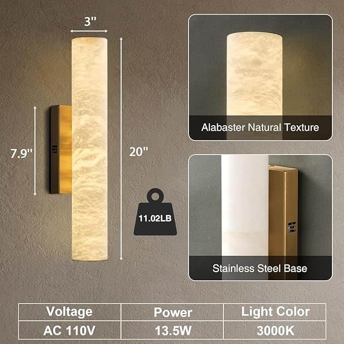 KAYLA 1-Light 20" Black LED Alabaster Wall Sconce