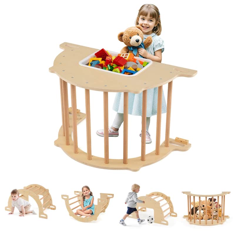 Costway Kids Climbing Arch Sensory Table Montessori Wooden Climber Toy - as pic shows - See Details