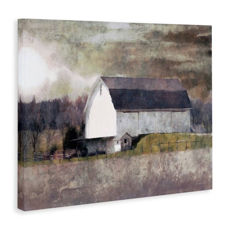 Stupell Stormy Sky Country Farm Barn Murky Field Landscape Canvas Wall Art - Brown