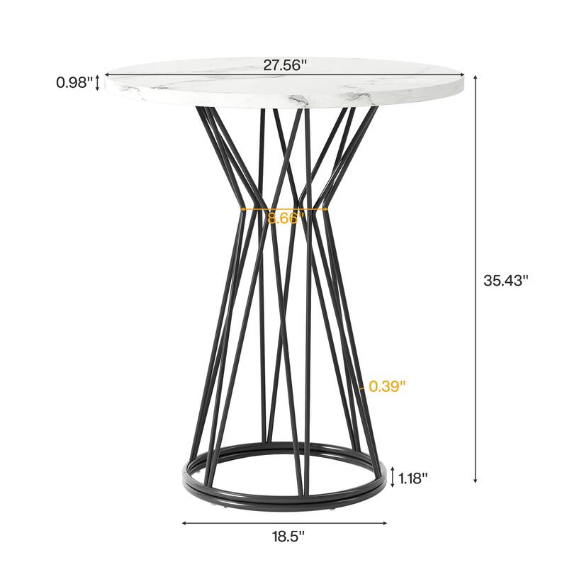 Faux Marble Bar Table, High Top Bistro Pub Cocktail Accent Table for Dining Room Coffee Shop Bar Party Kitchen