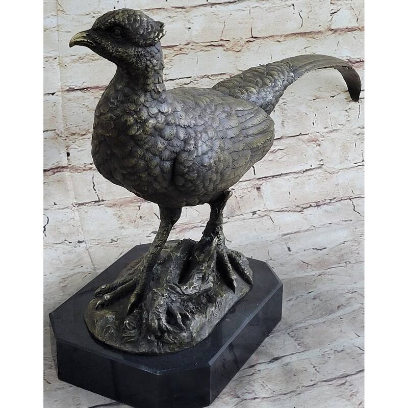 Pheasant Grouse Game Bird Hunter Bronze Marble Statue Sculpture Wildlife Trophy