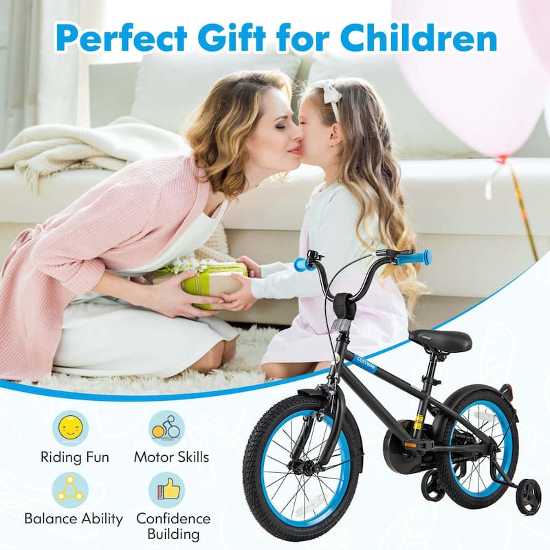 Costway 16" Kids Bike with Adjustable Saddle Handlebar Removable