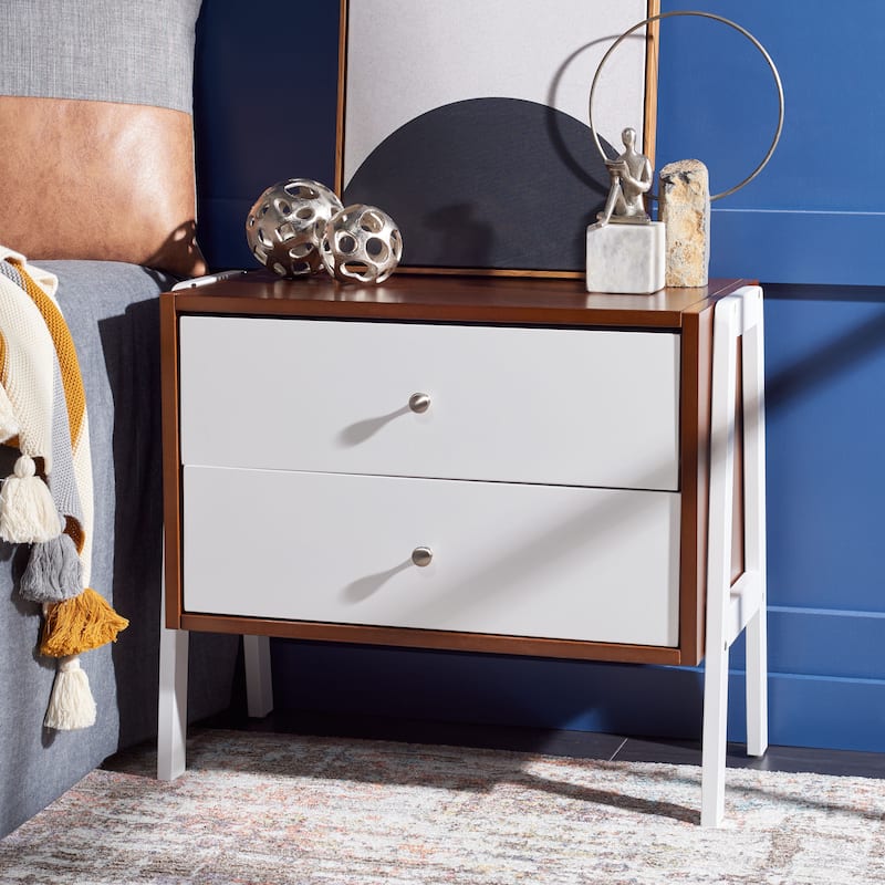 SAFAVIEH Jasmyn 2-Drawer Accent Table Nightstand - Walnut/White