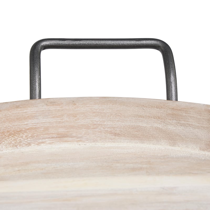 Mango Wood Nesting Living Room Decor Tray with Black Metal Handles - Set of 3 Cream or Brown - Roche River Decor