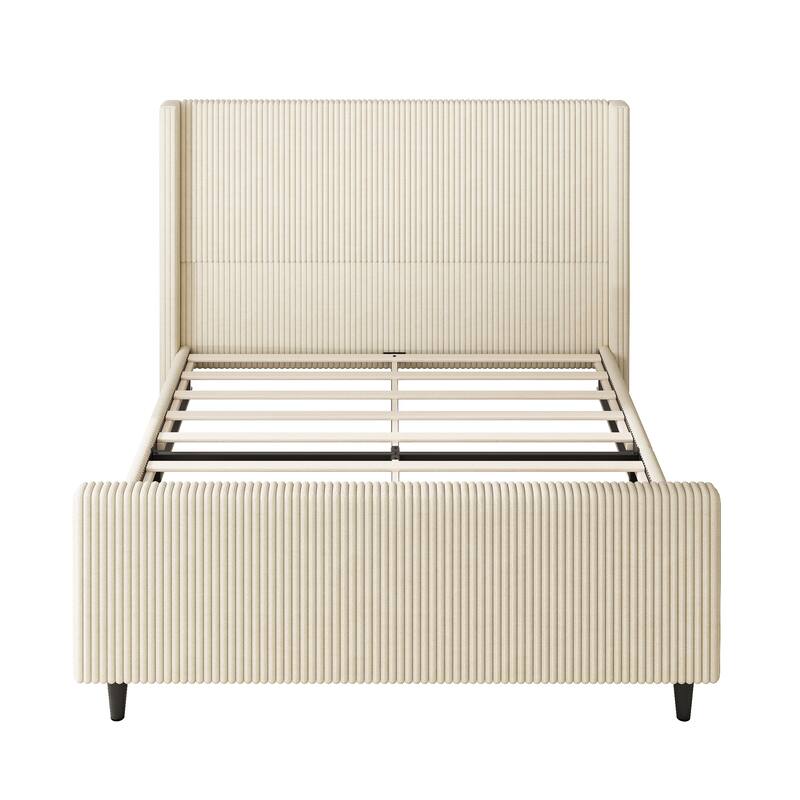 50.7" tall Corduroy upholstered bed frame with vertical textured wingback headboard