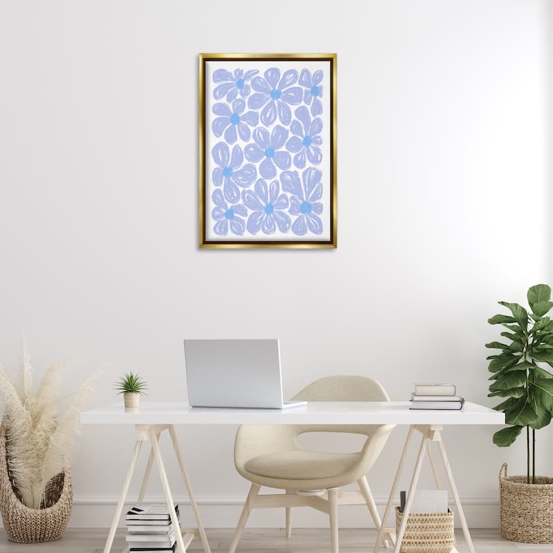 Stupell Blue Blooms Patterned Framed Floater Canvas Wall Art Design By Martina Pavlova