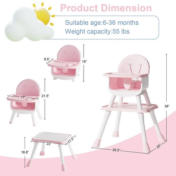 dimension image slide 0 of 2, 6 in 1 Baby High Chair, Convertible Highchair for Babies and Toddlers