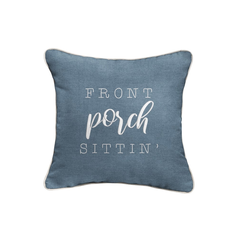 Sunbrella Indoor/Outdoor Single Embroidered Pillow - "Front Porch Sittin'"