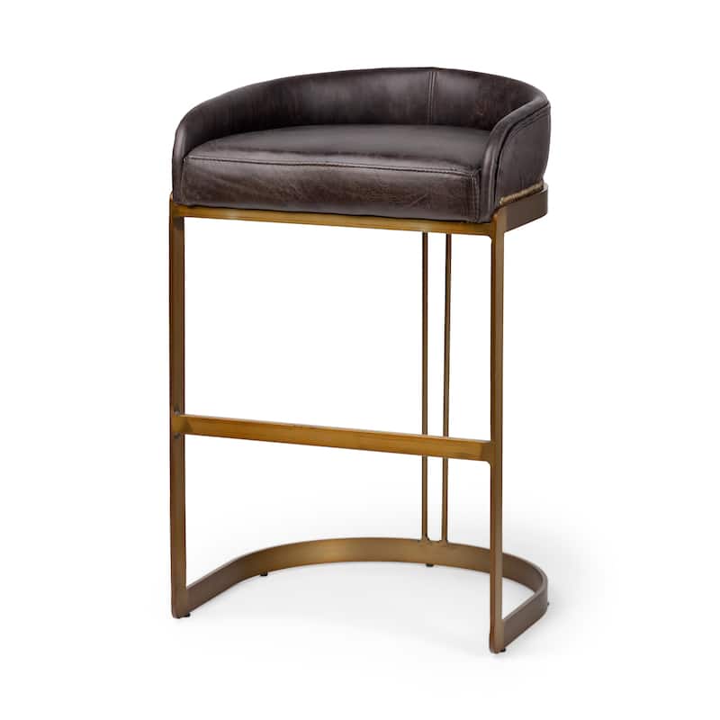 Hollyfield Black Genuine Leather Seat with Gold Metal Frame Counter Stool - 20.5L x 19.8W x 32.8H