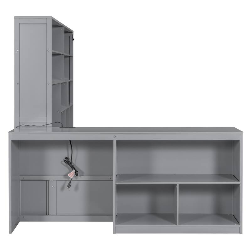 Full Size Wooden Daybed with Built In Desk, Charging Station, Versatile LED Platform Sofa Bed Frame