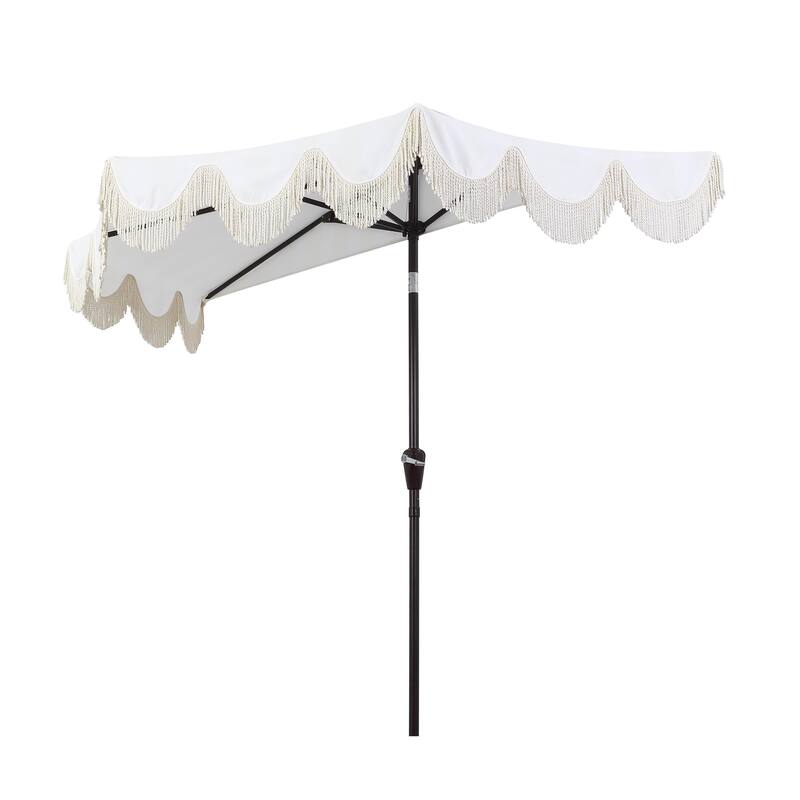 9ft Half Market Umbrella, Scalloped, Crank, Tilt, UV, by JONATHAN Y