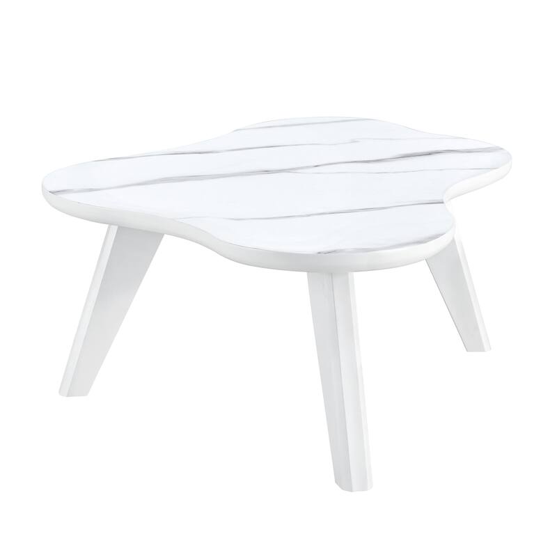 Modern Minimalist Imitation Marble Tabletop Coffee Table. Solid Wood Spray Painted Desk Legs, Cloud Shape