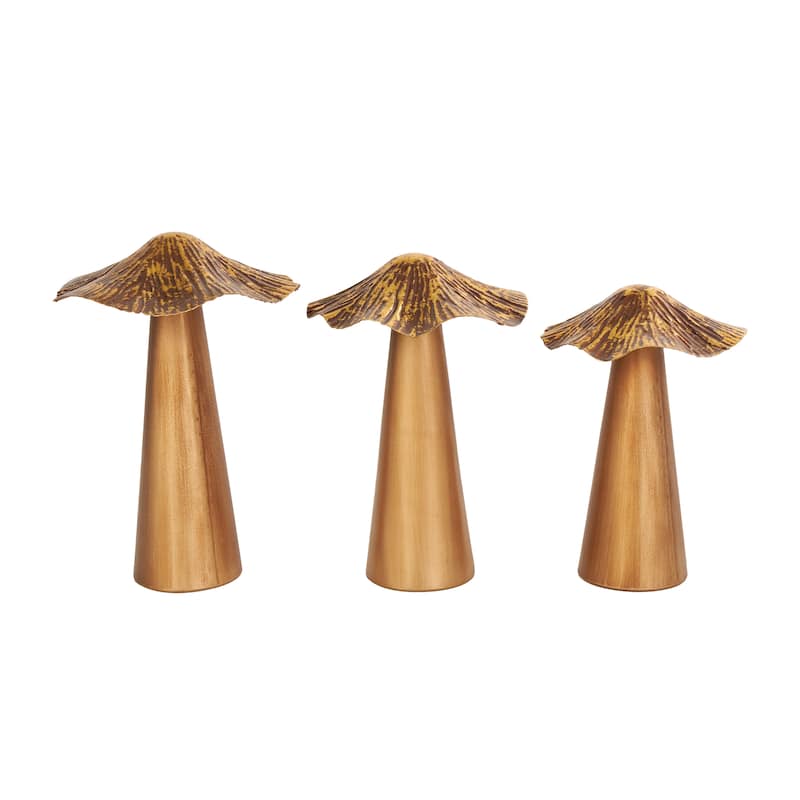 Metal Mushroom Sculpture with Textured Tops - Set of 3 Bronze - Roche River Decor - 6"W x 6"L x 8"H