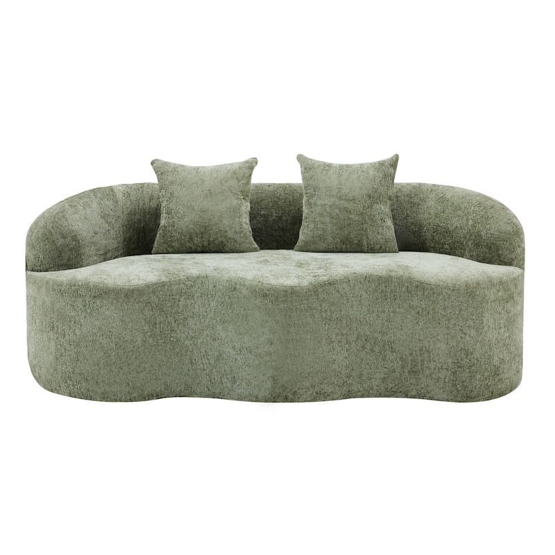 Beige Curved Loveseat Sofa With Round Armrest, Compression Couch With 2 Pillows, Cream Couch For Small Space