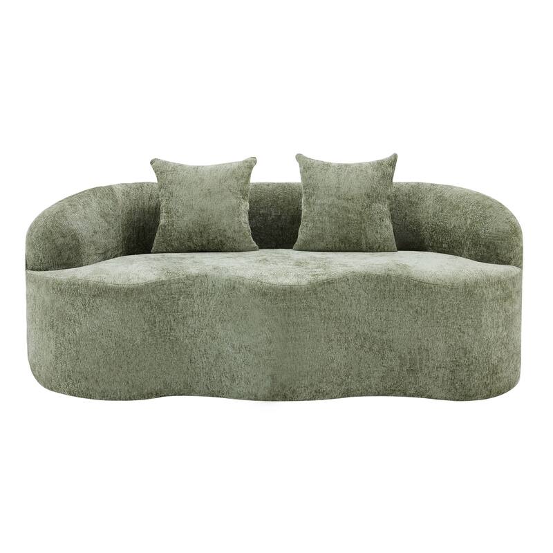 Roomfitters Green Curved Loveseat Sofa with Round Armrest, Compression Couch with 2 Pillows for Living Room & Bedroom
