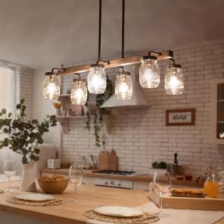 Modern Farmhouse 6-Light Chandelier Mason Jar Textured Glass Linear Kitchen Island Light for Dining Room