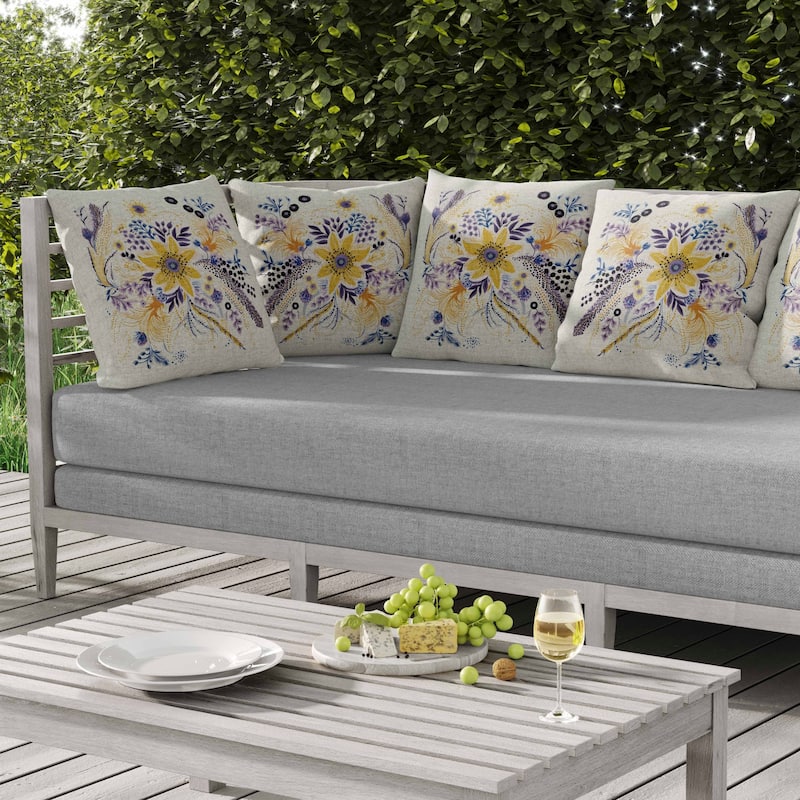 Enchanting Bouquet Indoor/Outdoor Reversible Throw Pillow Yellow and Purple