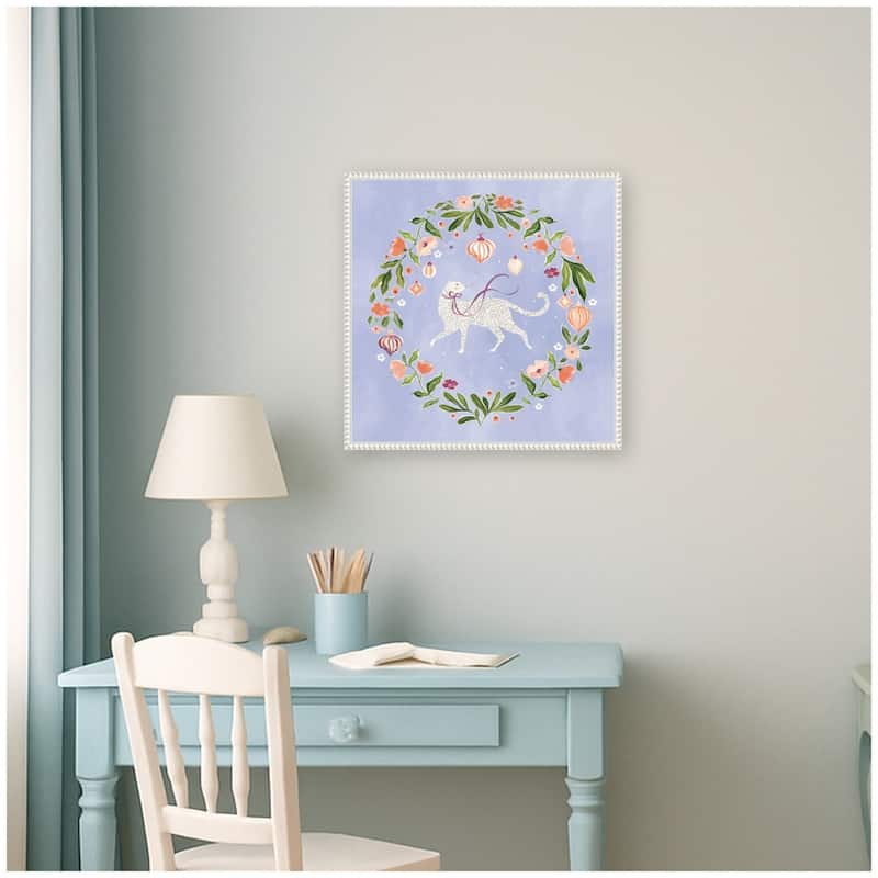 Kate and Laurel JL Cat Botanical Wreath by Jill Labieniec Framed Canvas Wall Art Print