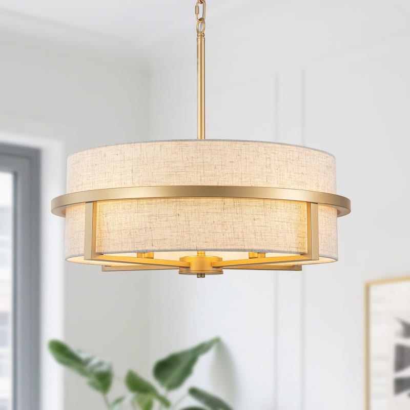 Starsky 4-Light Modern Drum Fabric Kitchen Island Chandelier - Gold