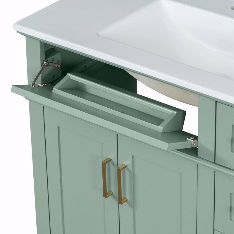 36" Modern Bathroom Vanity with Ceramic Sink, Soft-Close Door and 4 Storage Drawers