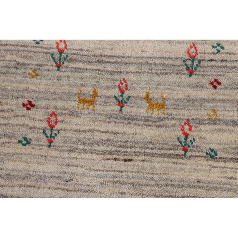 Earth Tone Gabbeh Indian Square Area Rug Handmade Beige Wool Carpet - 7'10" X 8'0"